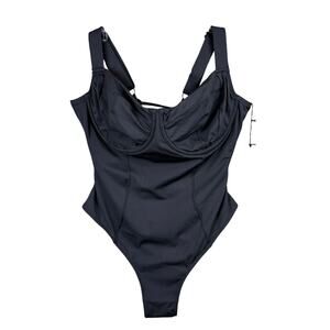 TA3 Hi Cut Lifty Black One-Piece Corset Lace-Up Underwire XL D/DD Cup